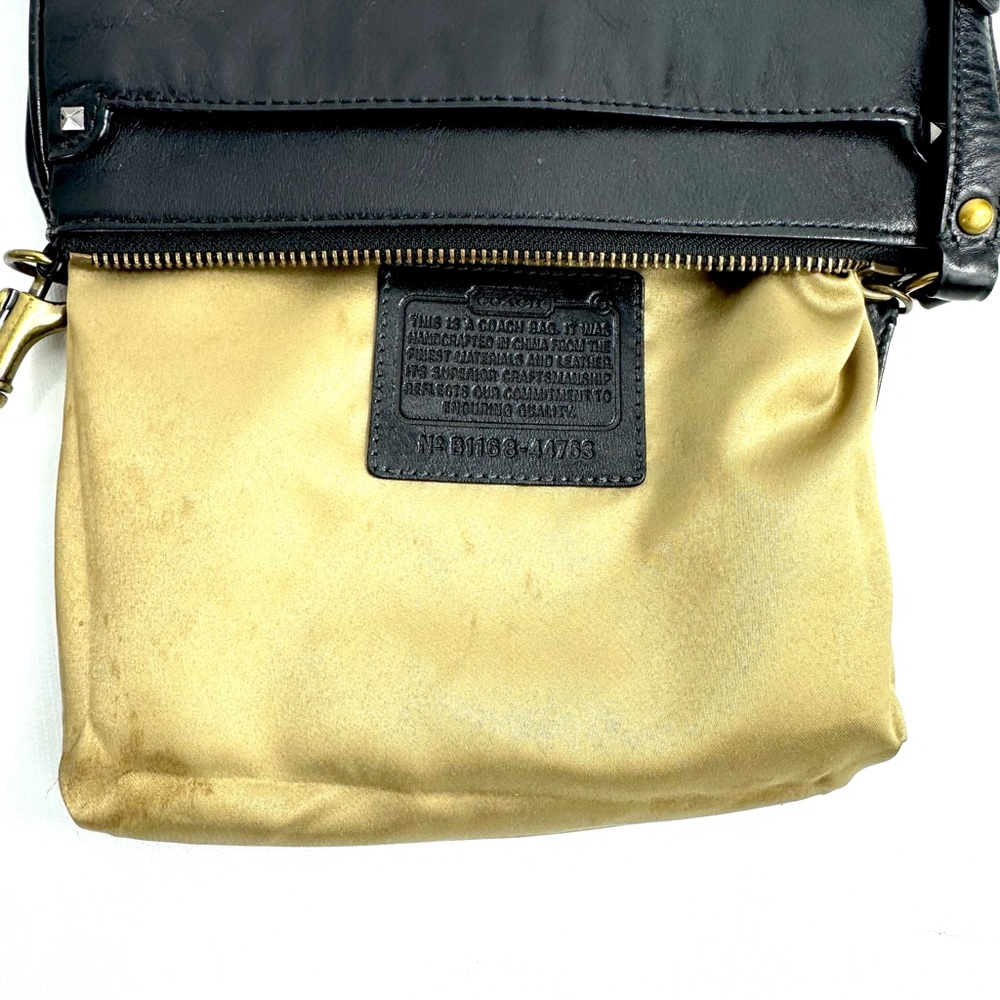 COACH black lthr crossbody shoulder bag w long strap, studs, brass hardware EUC - Picture 15 of 16